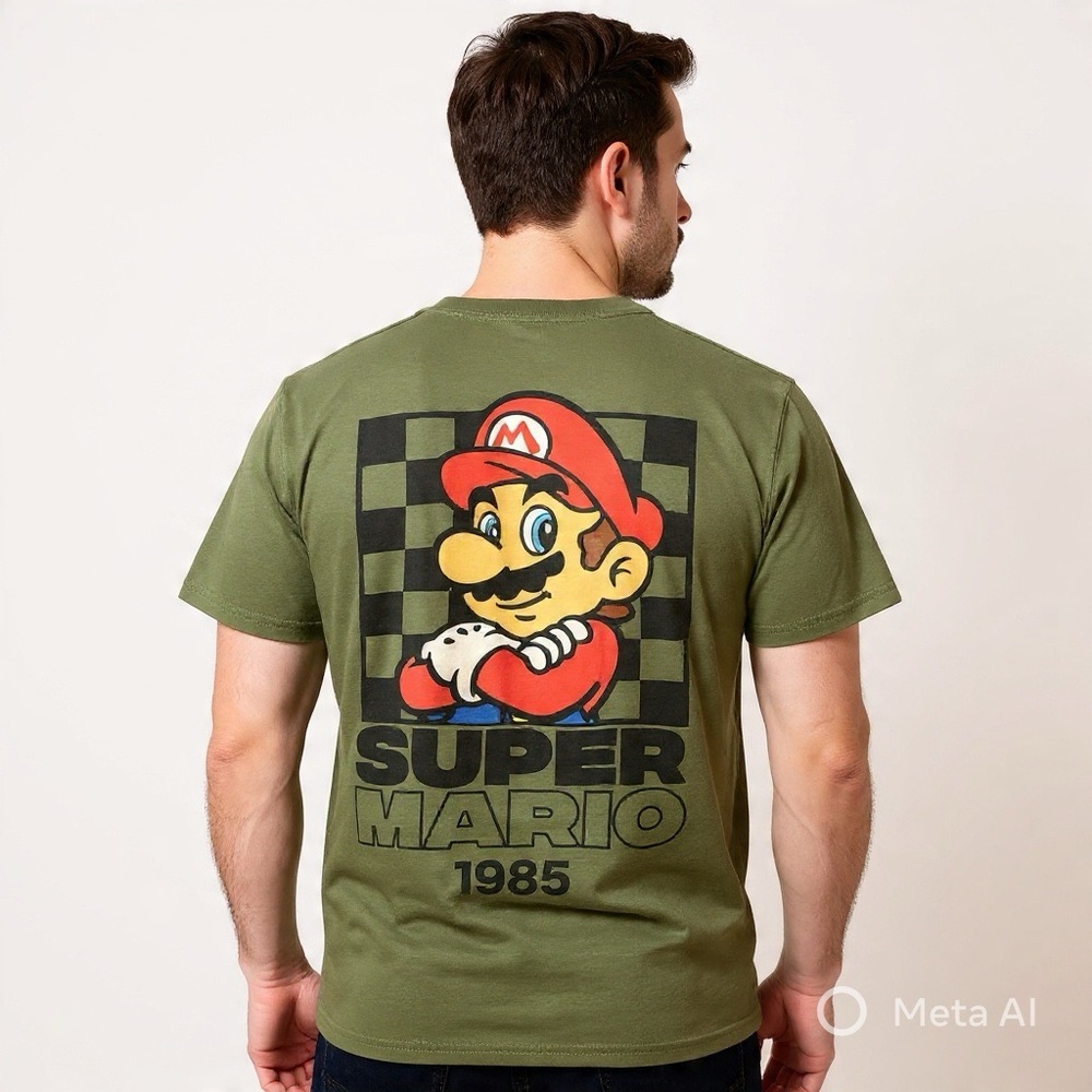 Nintendo Super Mario 1985 Double Sided Graphic Tee Green Men’s M Retro Gamer